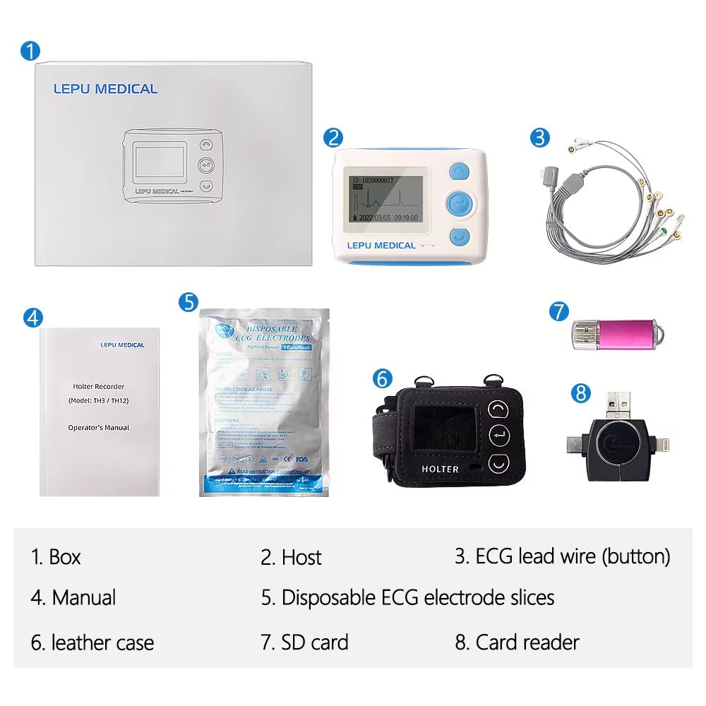 12-Lead AI Holter ECG Monitor — AI analysis detects 17 abnormal heart event types