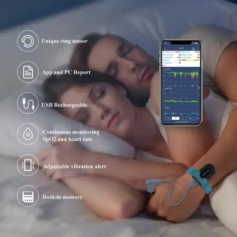 Bluetooth Blood Oxygen Monitor with App – Wearable Pulse Oximeter, Heart Rate Monitor & Sleep Tracking