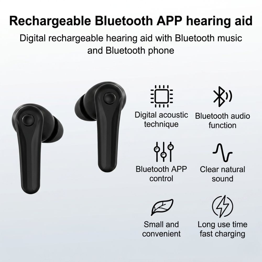 Bluetooth Rechargeable Hearing Aids with App Control & Noise Reduction