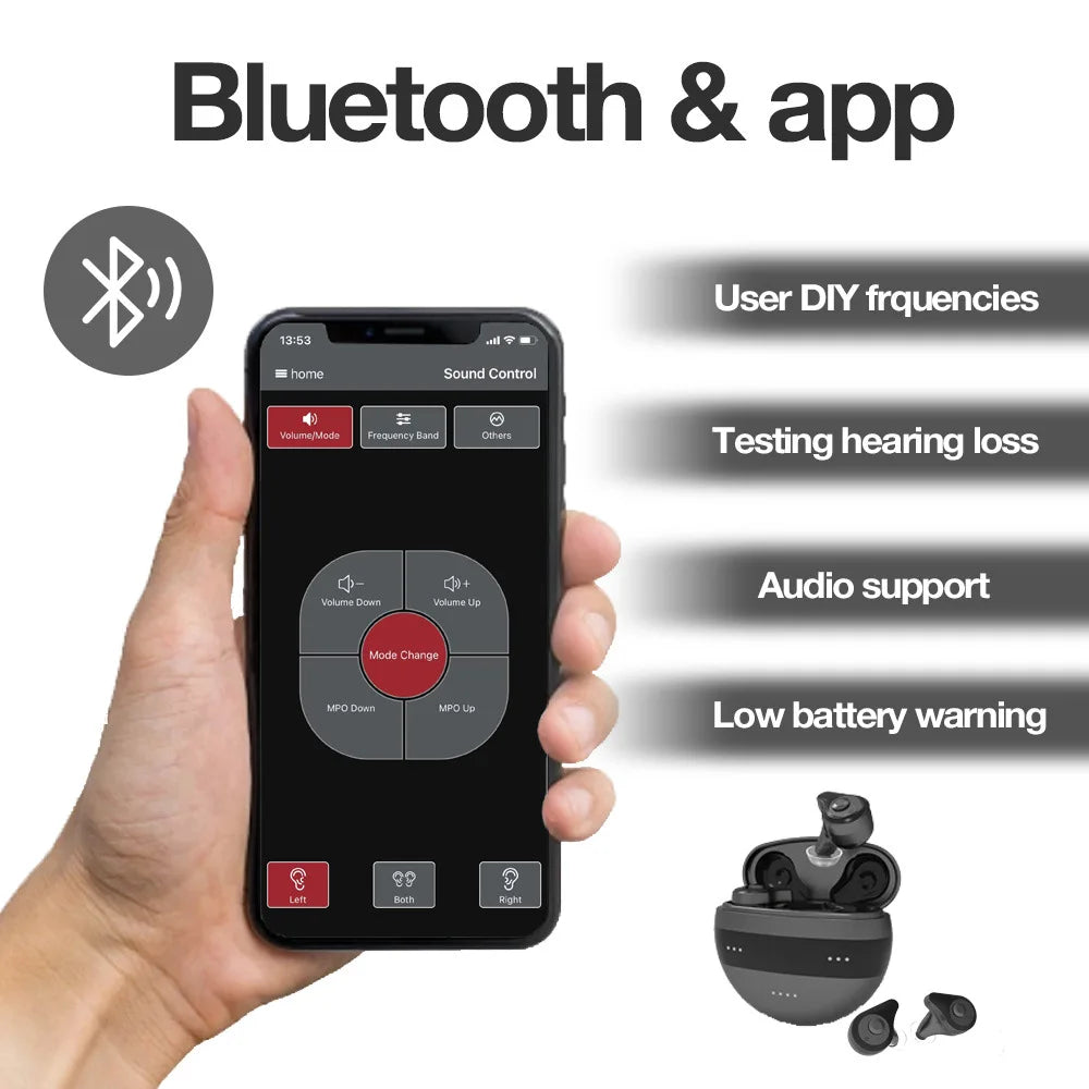 Bluetooth Rechargeable Hearing Aids with App Control & Noise Cancelling