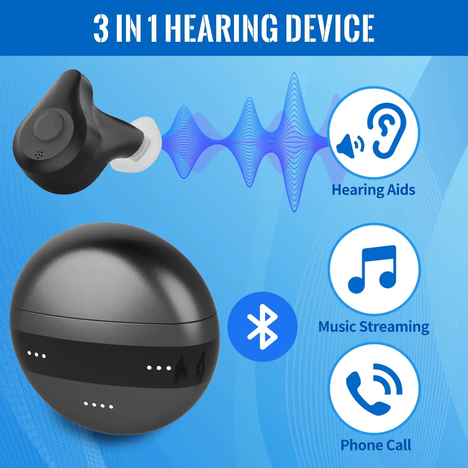 Bluetooth Rechargeable Hearing Aids with App Control & Noise Cancelling