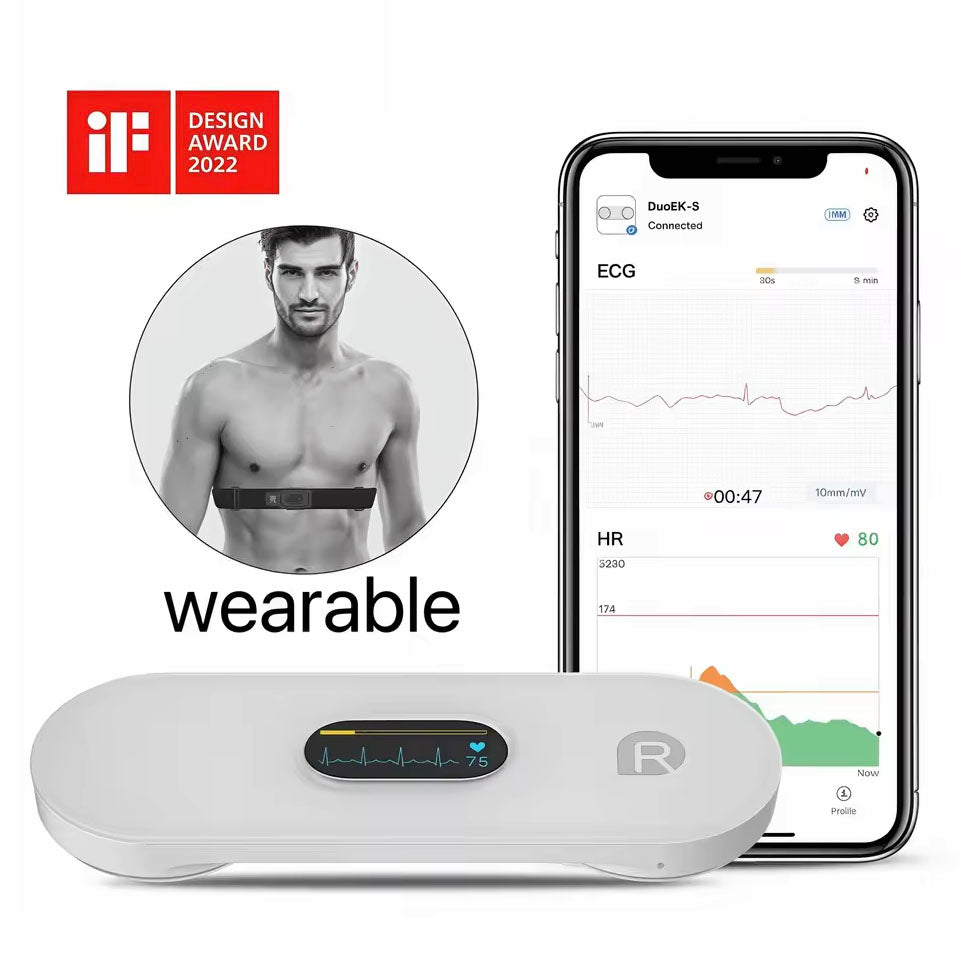 Bluetooth ECG heart rate monitor, wearable lead ECG machine AI analysis real-time tracking dynamic ECG recorder
