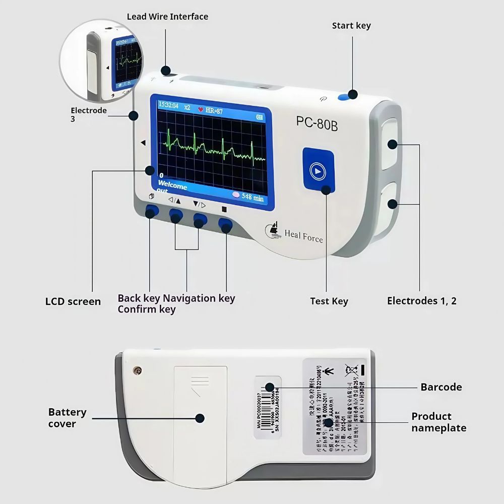 Bluetooth Portable ECG Heart Monitor – Handheld Electrocardiogram (EKG) Recorder with App & Data Storage