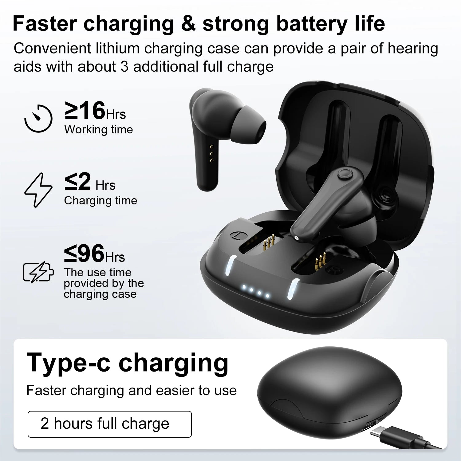 Bluetooth rechargeable hearing aids with charging case — app control and noise reduction