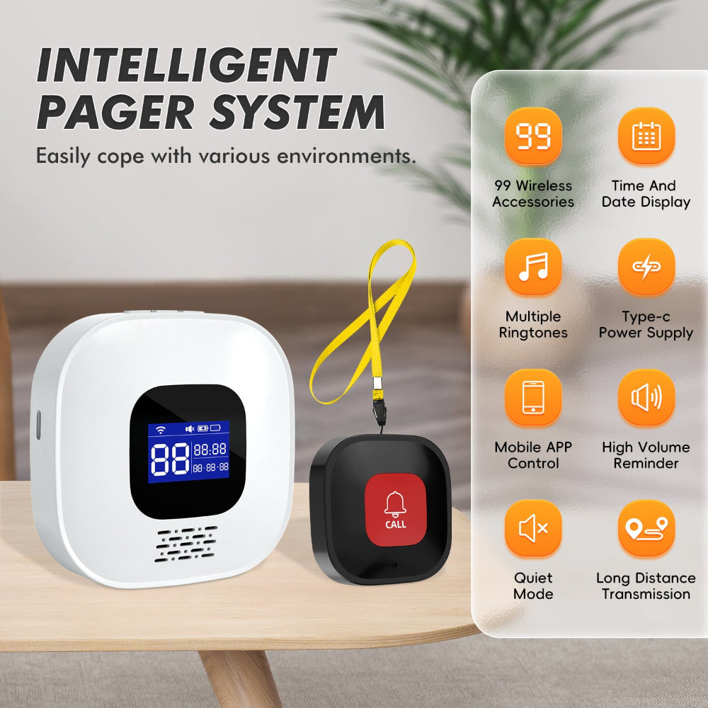 CF206 Smart WiFi Caregiver Call Bell System with 2 Call Buttons & Caregiver Watch