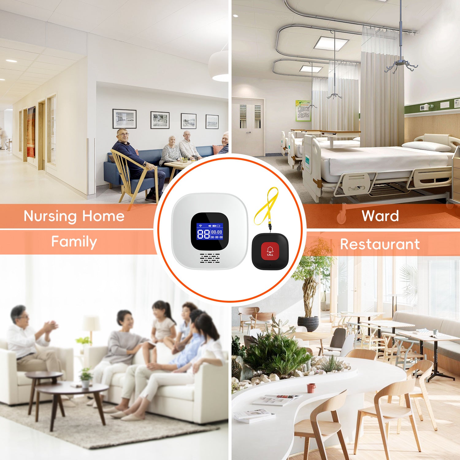 CF206 Smart WiFi Caregiver Call Bell System with 2 Call Buttons & Caregiver Watch
