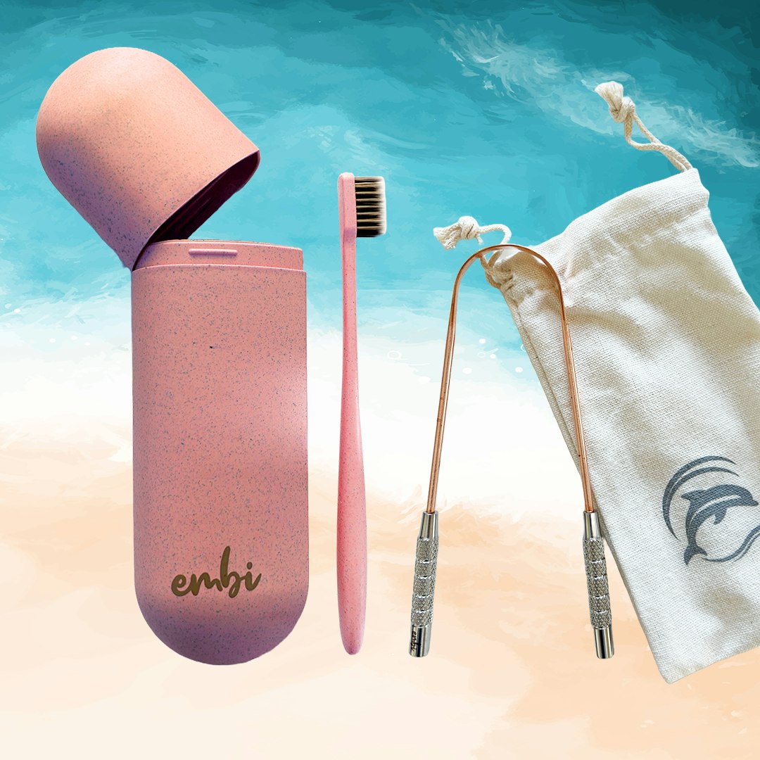 embi OOC CU29 Tongue Scraper, Eco Toothbrush and Dental Case