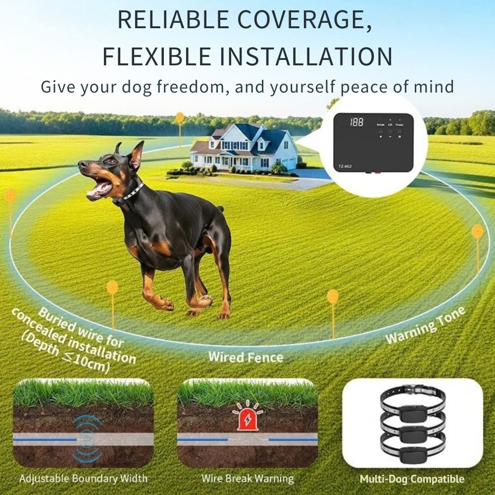 In-Ground Dog Fence System TZ-863 – 200m Wire & Adjustable Boundary