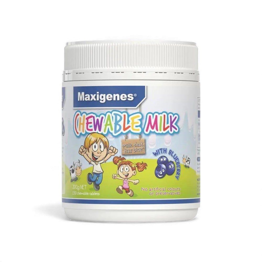 Maxigenes Chewable Milk 150 Tablets | Blueberry Kids Snack