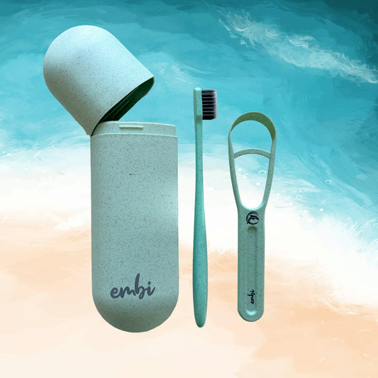 embi OOC First Step Tongue Scraper, Eco Toothbrush & Dental Case