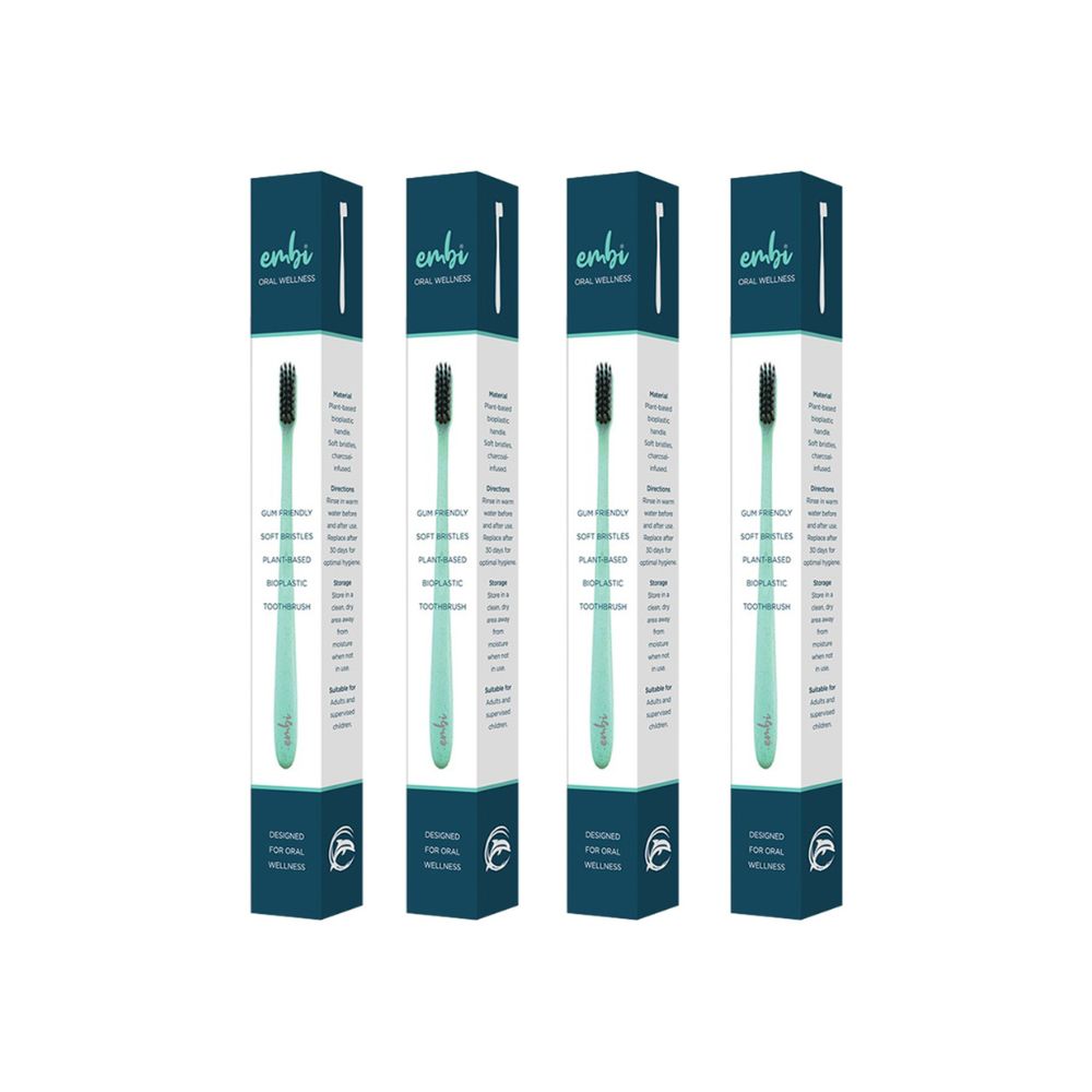 embi Oral Wellness Eco Toothbrush - Soft Bristle, Gum Friendly | 4 Pack