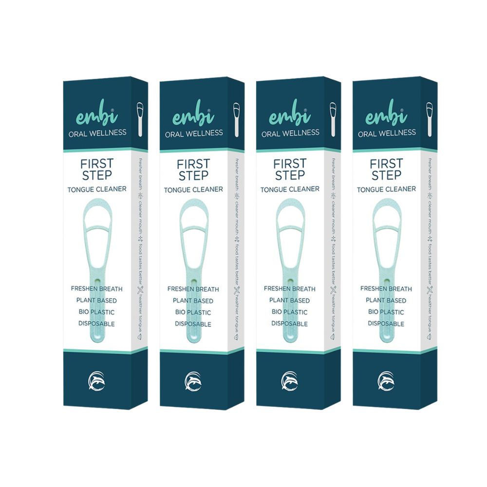 embi Oral Wellness First Step Tongue Scraper | 4 Pack Eco Disposable