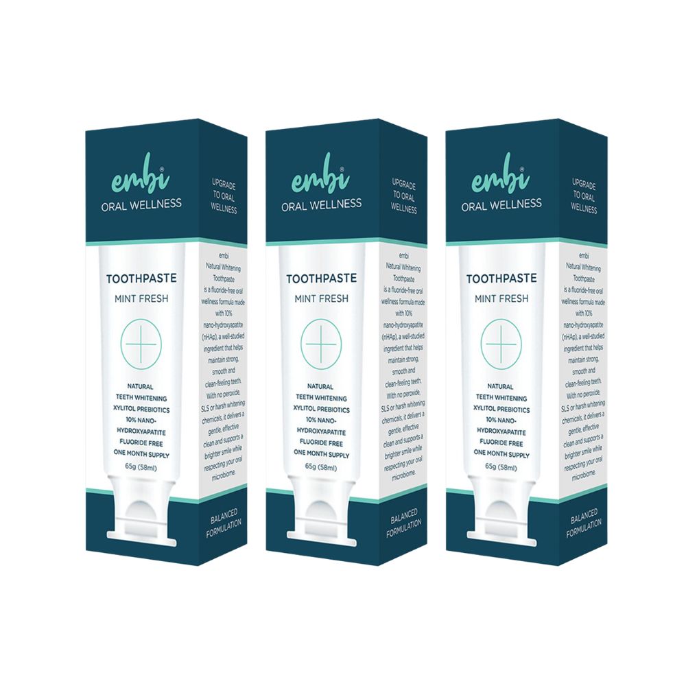 embi Oral Wellness Natural Whitening Toothpaste - 10% Nano-Hydroxyapatite | 3 Pack