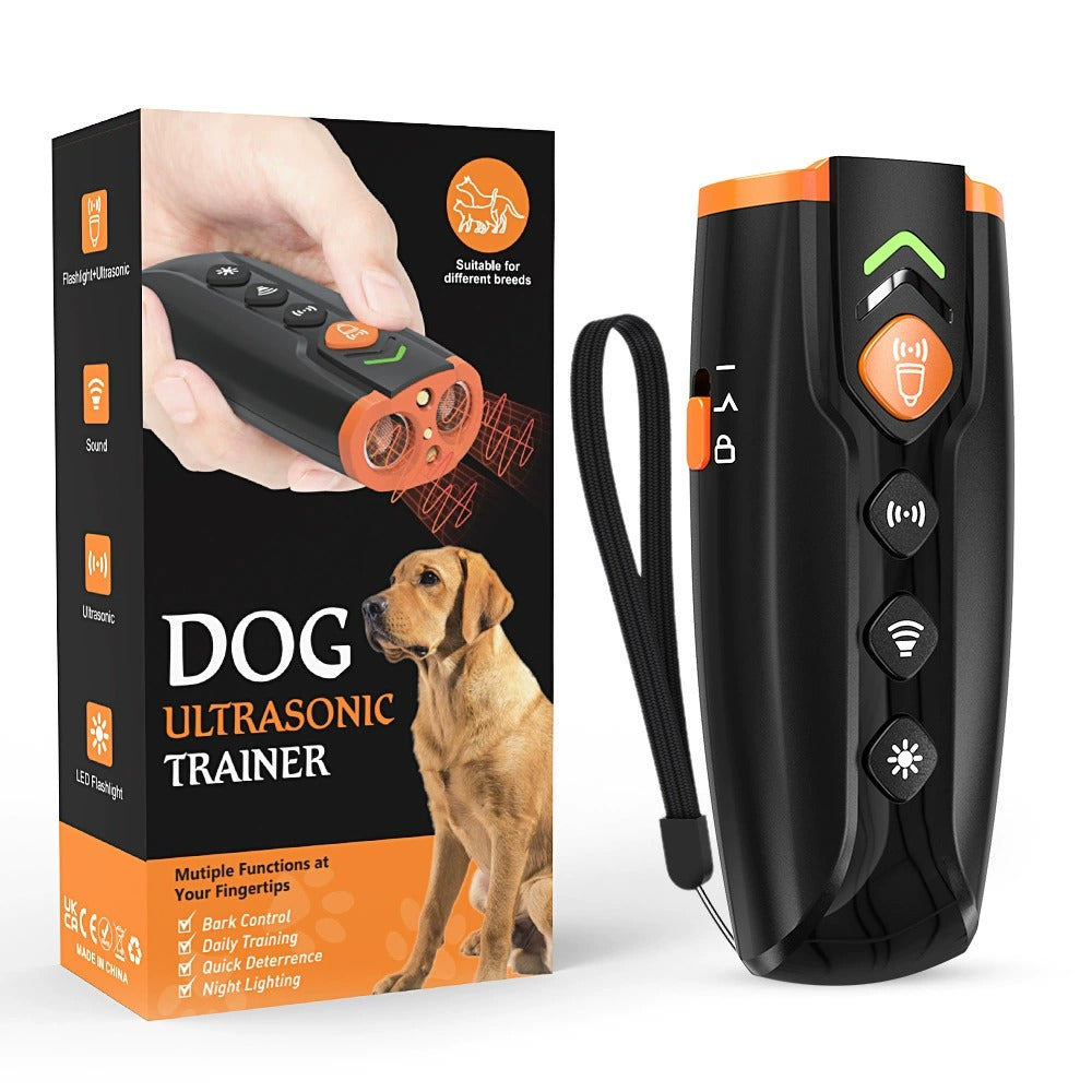 Ultrasonic Dog Trainer & Bark Deterrent – Rechargeable Handheld Device