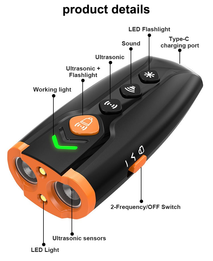 Ultrasonic Dog Trainer & Bark Deterrent – Rechargeable Handheld Device