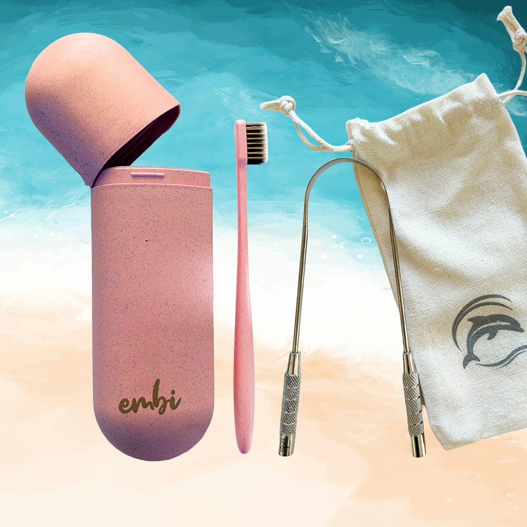 embi OOC Edge Tongue Scraper, Eco Toothbrush and Dental Case