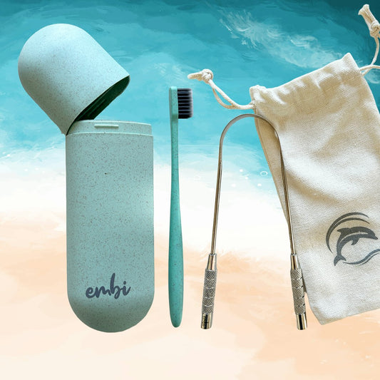 embi OOC Edge Tongue Scraper, Eco Toothbrush and Dental Case