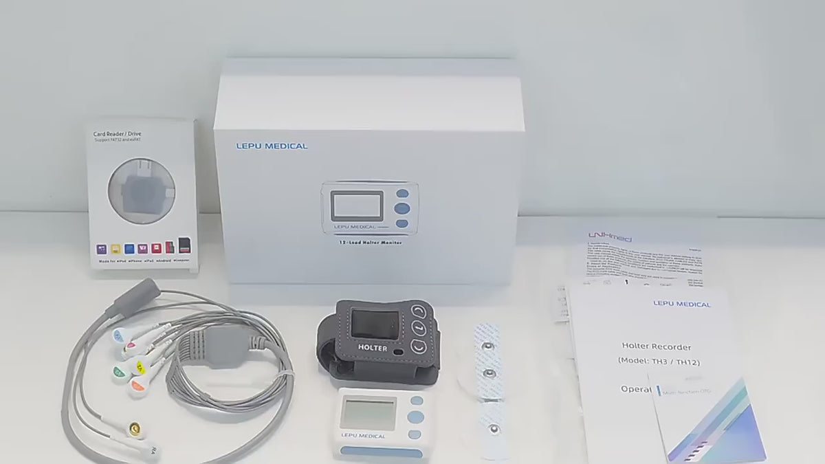Load video: 12-Lead AI Holter ECG Monitor – 24H Recording with PC Software