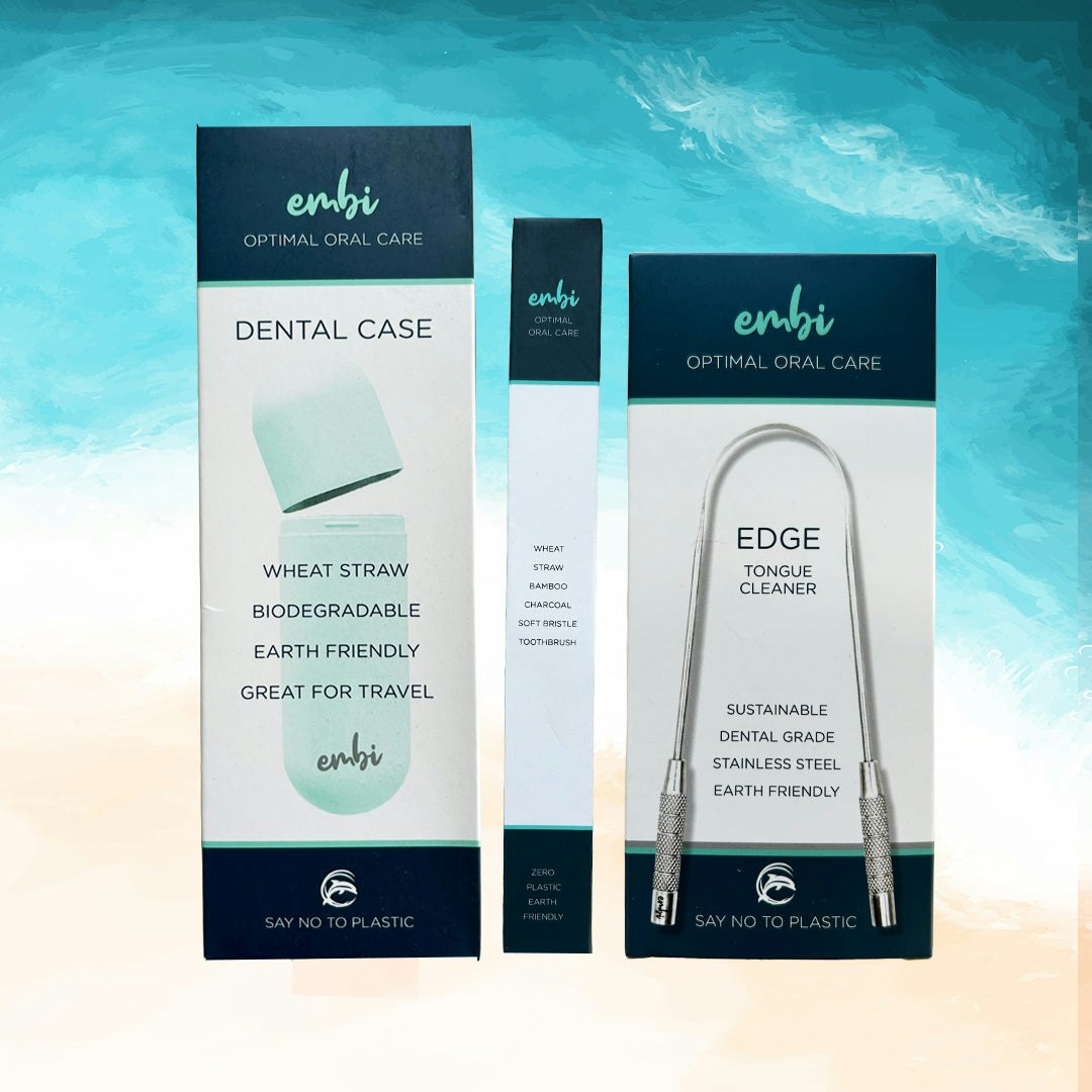 embi OOC Edge Tongue Scraper, Eco Toothbrush and Dental Case